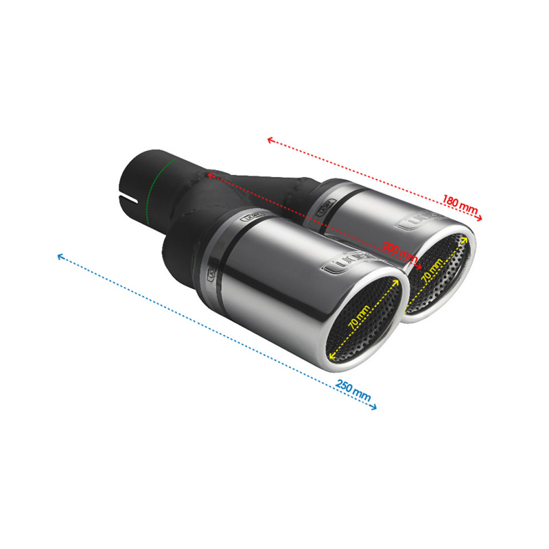 Ulter Sport Embout d'échappement - Ronde Double Ø70mm RS - Longueur 200mm - Montage ->50mm - Inoxydable