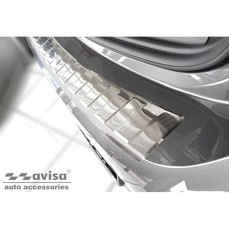 Protection de seuil arrière inox sur mesure pour Opel Corsa F Edition/Elegance HB 5-portes 2019- 'Ribs' (excl. Equipment Ultimate)