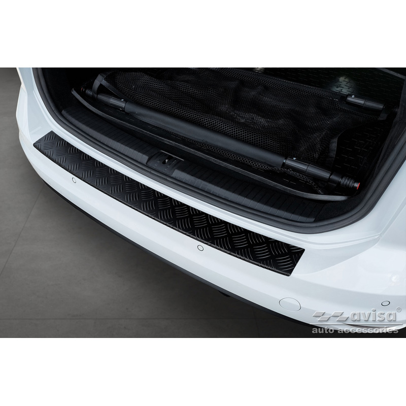 Protection de seuil arrière en aluminium noir mat sur mesure pour Volkswagen Touran III 2015- incl. R-Line 'Riffled Plate'