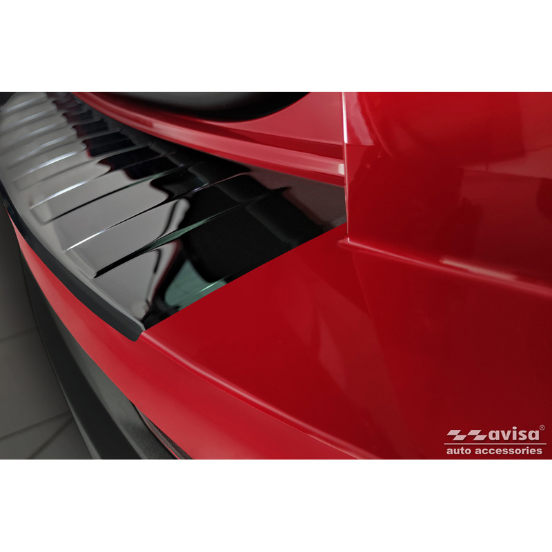 Protection de seuil arrière inox Noir-Chromé sur mesure pour Skoda Karoq Facelift incl. Sportline 2022- 'Ribs'