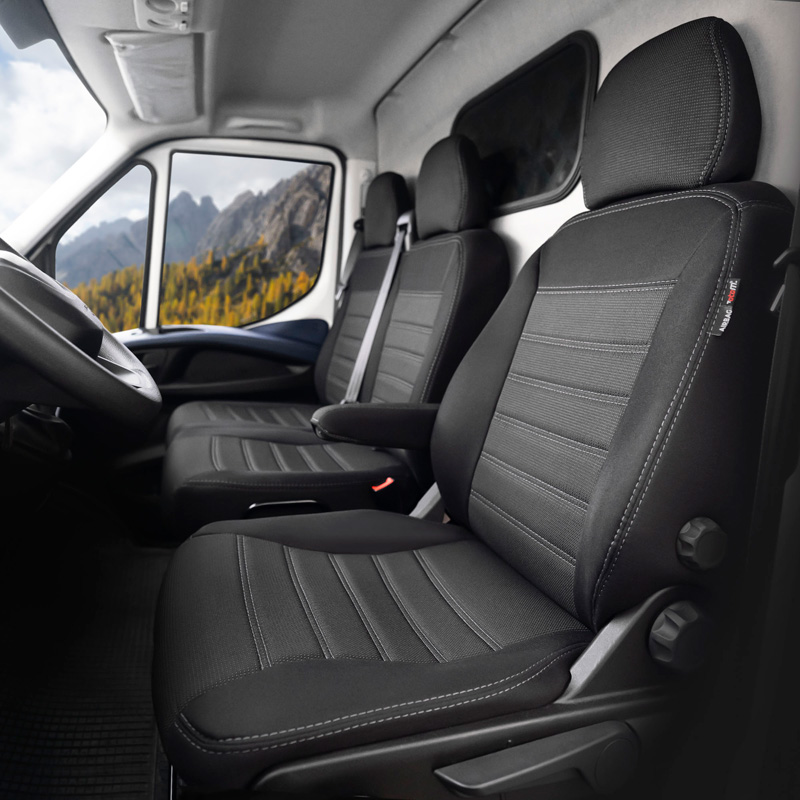 Original Design Housses de siège en tissu 2+1 sur mesure pour Volkswagen Crafter/MAN TGE 2017- (Standard) (Dossier de banquette divisé)