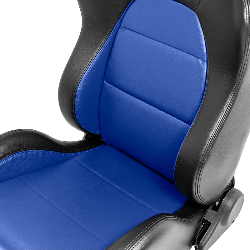 Siège baquet 'Eco' - Noir/Simili Cuir Bleu - Dossier réglable (à gauche) - incl. glissières