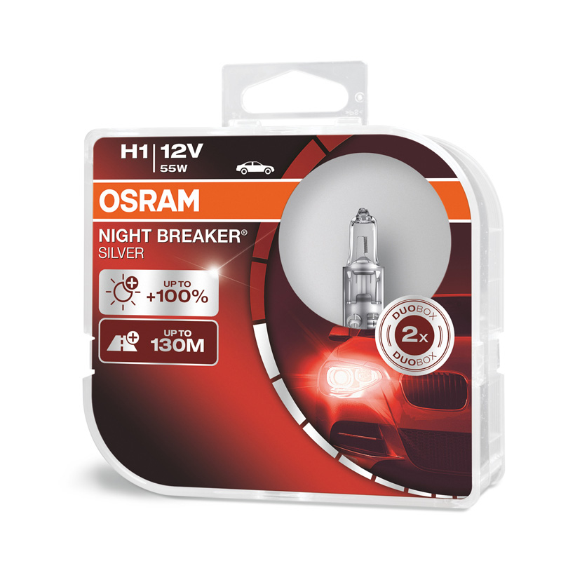 Osram Night Breaker Silver Ampoules Halogène - H1 - 12V/55W - set à 2 pièces