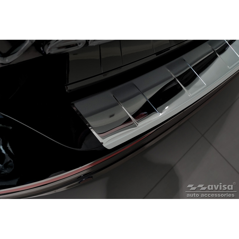 Protection de seuil arrière inox Chrome Noir sur mesure pour Volvo V60 II / V60 II Cross Country 2018- & V60 II Plug- In Hybrid / R-Design 2019- 'Ribs'