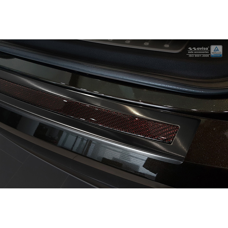 Protection de seuil arrière inox 'Deluxe' sur mesure pour BMW X6 F16 2014-2019 Noir/Carboné noir-rouge excl. Paquet-M