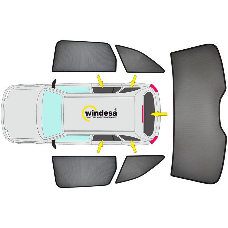 SunClip Protection visuelle & solaire sur mesure pour Volkswagen Caddy Maxi Van 2022- & Ford Grand Tourneo Connect 2022- (avec vitres entrebaillables)