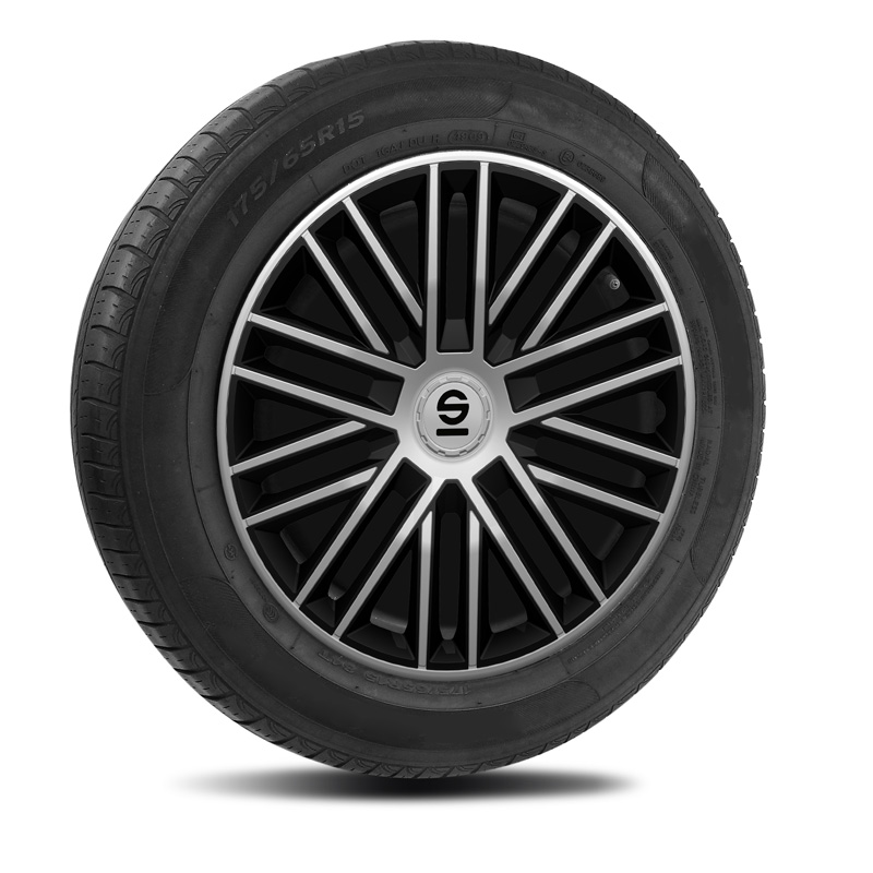 Sparco Enjoliveurs Bergamo - 16-pouces - Argent/Noir - Set de 4 pièces