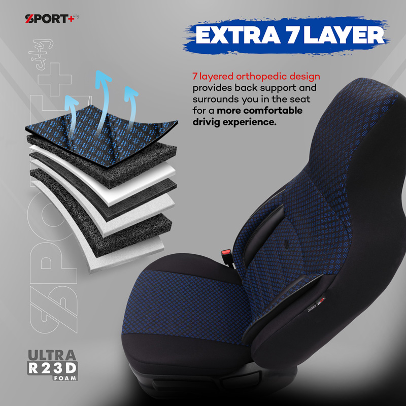 Housse de sièges 'CityBug' universel en textile 'Sport Plus' Noir/Bleu - 9-pièces - adapté aux Side-Airbags