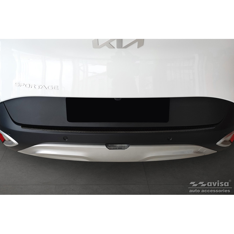 Protection de seuil arrière en aluminium noir mat sur mesure pour Kia Sportage V 2021- 'Riffled Plate'