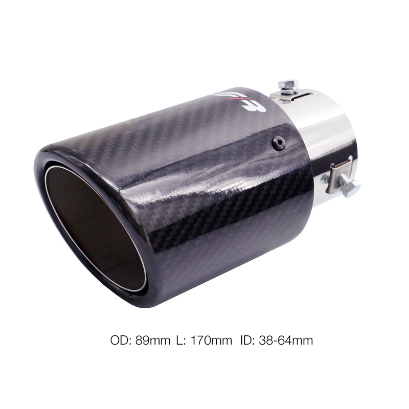 Simoni Racing Embout d'Échappement Rond/Oblique Carboné-Brilliant+Inox - Ø89xL170mm - Montage 38-63mm