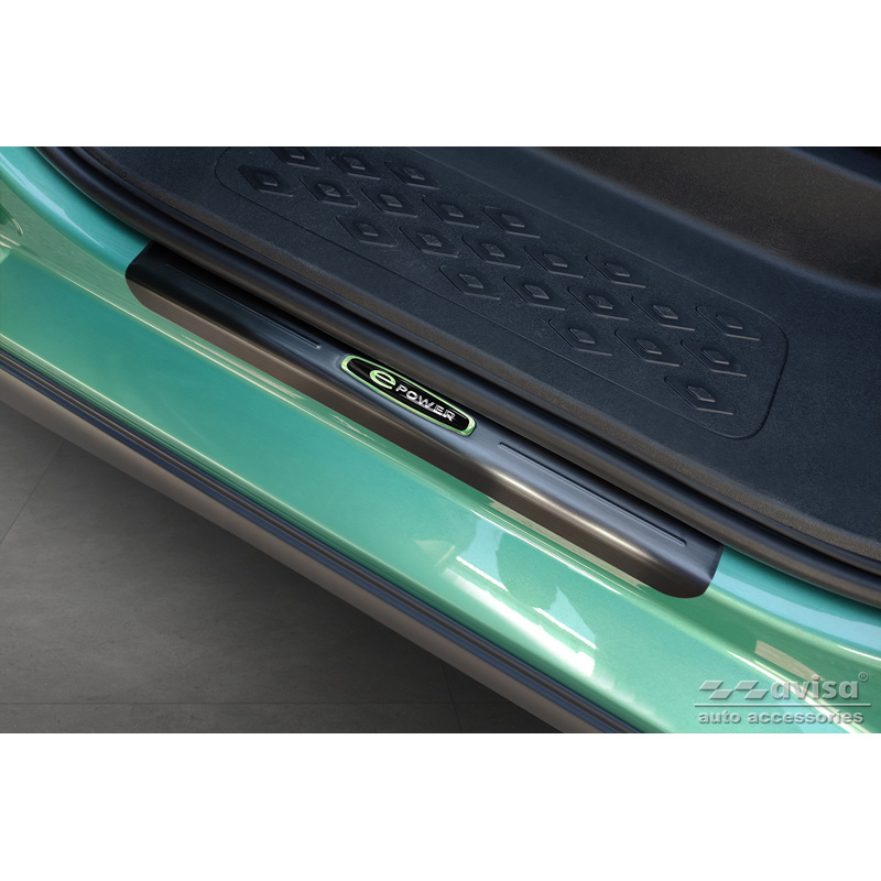 Seuils de portes inoxydable noir sur mesure pour Volkswagen ID.Buzz 2022- 'E-Power' - 2-pièces