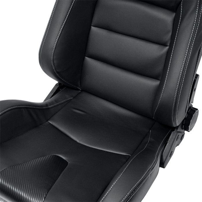 Siège baquet 'RK' - Simili Cuir Noir + Surpiqûres argent - Dossier réglable - incl. glissières