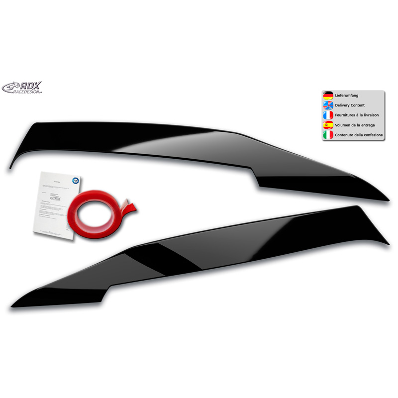 RDX Racedesign Spoilers de phares sur mesure pour Mercedes Classe C (W205) Sedan/Estate/Coupé 2014-2021 (ABS Noir Brillant))