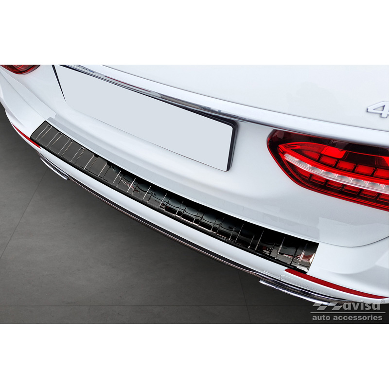 Protection de seuil arrière inox Noir-Chromé sur mesure pour Mercedes Classe-E Estate S213 2016- (incl. E53 AMG) 'Ribs'