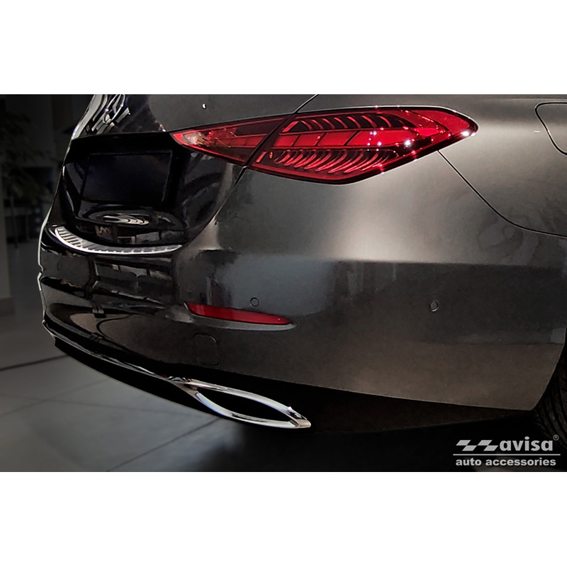 Protection de seuil arrière inox Chrome sur mesure pour Mercedes Classe-C Sedan (W206) 2021- 'Ribs'