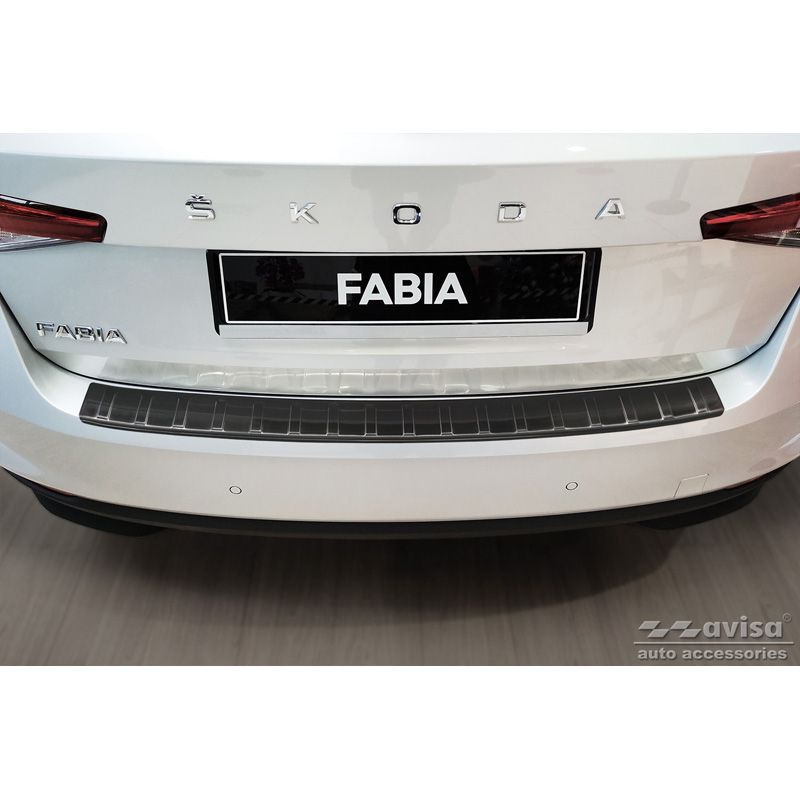 Protection de seuil arrière inox noir sur mesure pour Skoda Fabia IV Hatchback 2021- 'Ribs'