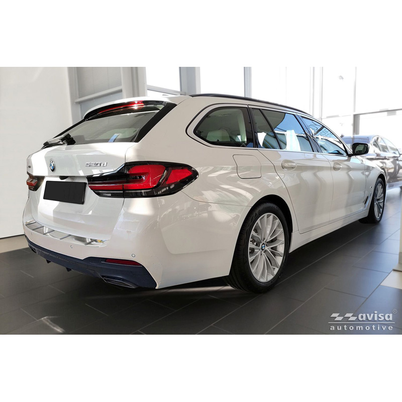 Avisa Protection de seuil arrière inox sur mesure pour BMW Série 5 G31 M-Sport Touring Facelift 2020-2024 'Ribs'