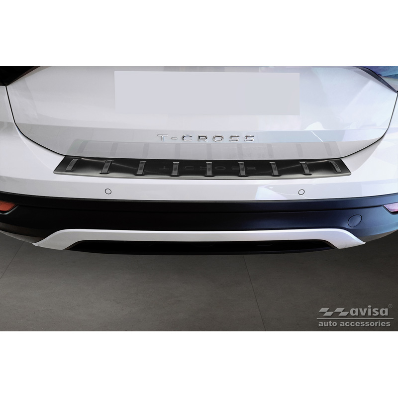 Protection de seuil arrière inox noir sur mesure pour Volkswagen T-Cross 2019-2024 & FL 2024- 'STRONG EDITION'