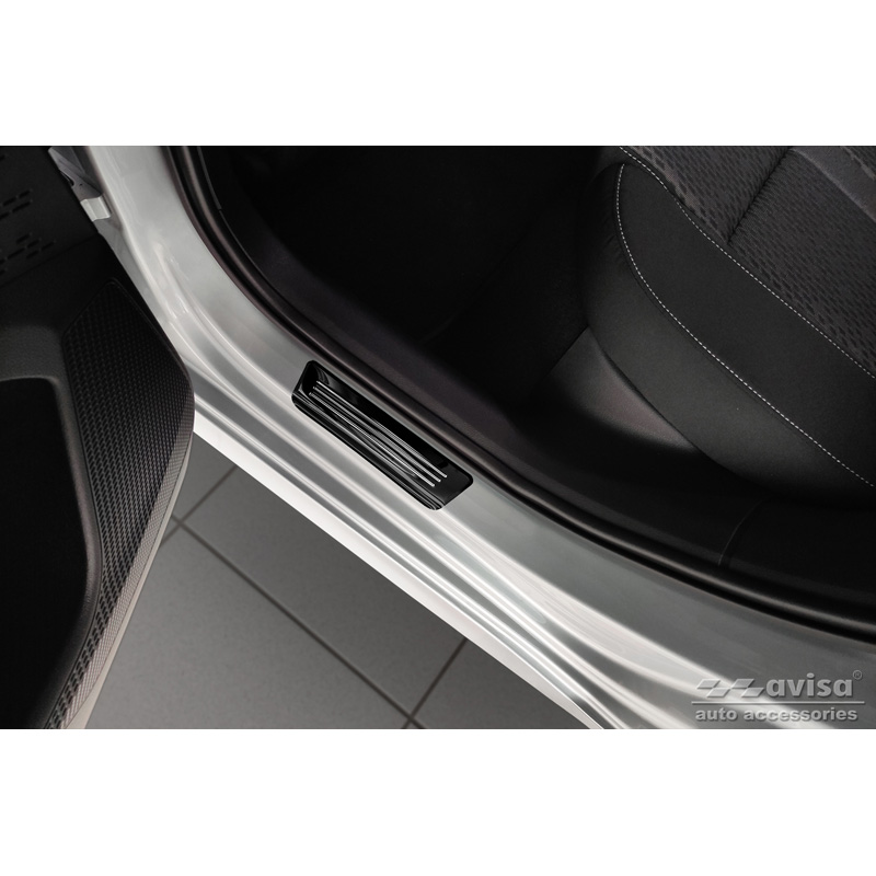 Seuils de portes inoxydable noir sur mesure pour Skoda Octavia IV Sedan/Combi 2020-2024 & FL 2024- 'Hybrid' - 4-pièces