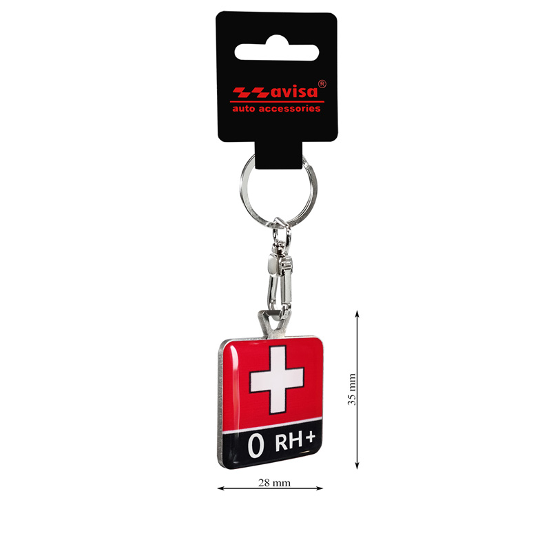 Porte-clés en acier inoxydable - 'Blood Type' 0 RH+