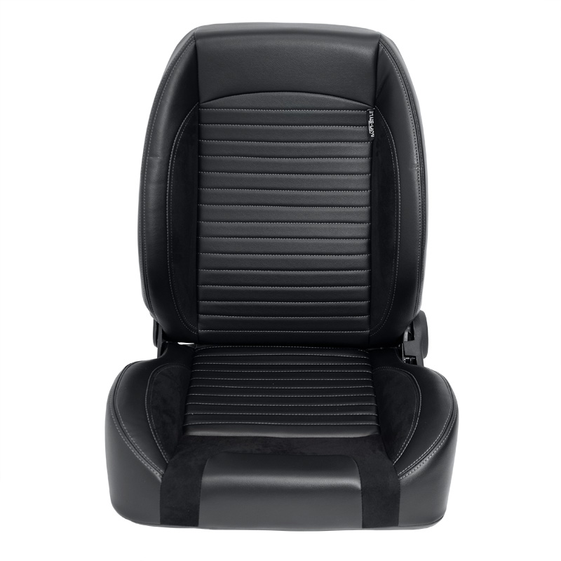 Siège baquet 'Classic II' - Simili Cuir Noir + suède + Surpiqûres gris - Dossier réglable à gauche - incl. glissières