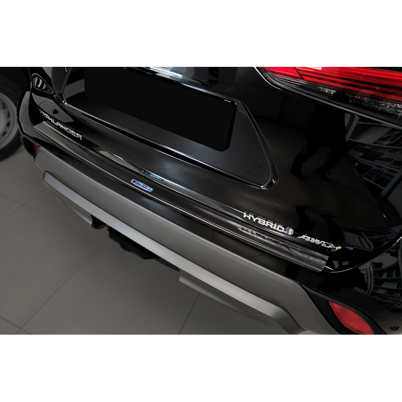 Protection de seuil arrière inox noir sur mesure pour Toyota Highlander (XU70) 2020- 'Hybrid'
