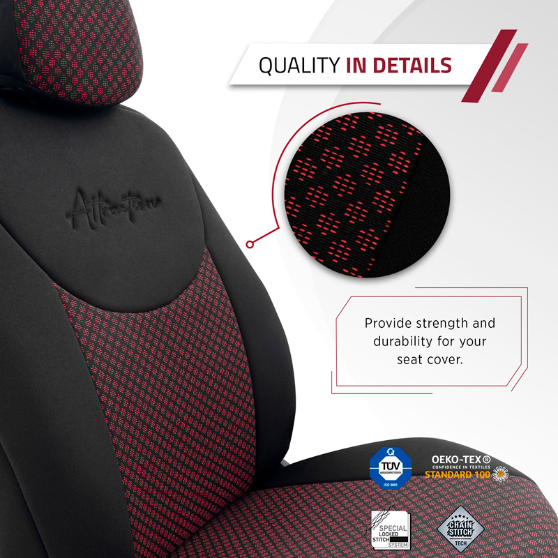 Housse de sièges universel en textile 'Attraction' Noir/Marron - 11-pièces - adapté aux Side-Airbags
