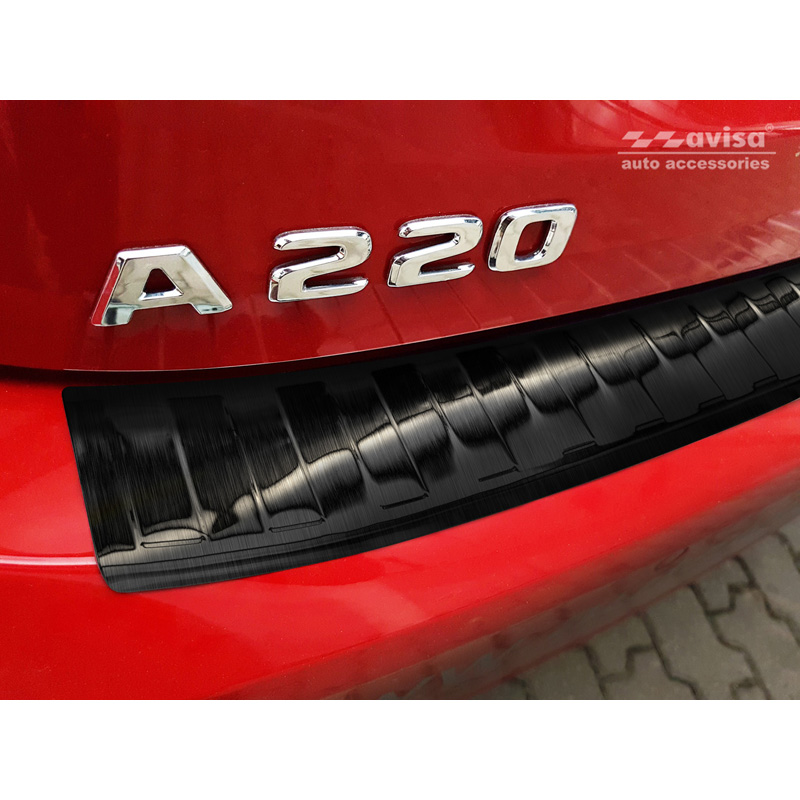 Protection de seuil arrière inox noir sur mesure pour Mercedes Classe-A W177 HB 2018- incl. AMG & EQ 'Ribs'