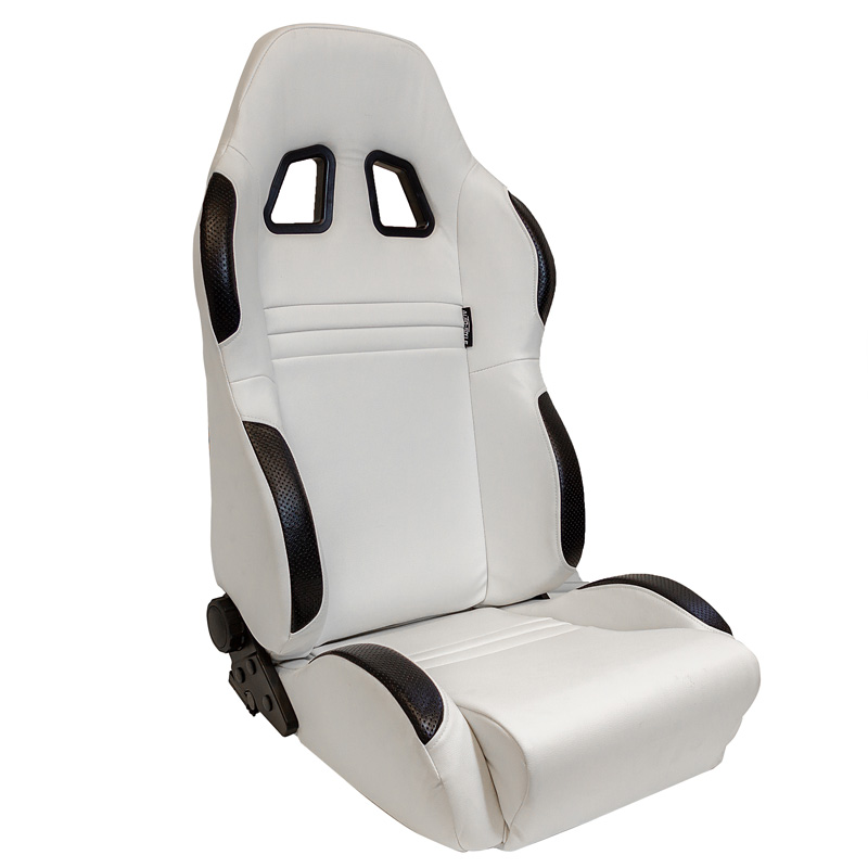 Siège baquet 'Type T' - Blanc/Simili Cuir Noir - Dossier réglable - incl. glissières