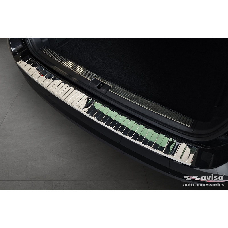 Protection de seuil arrière inox Chrome sur mesure pour Skoda Superb Combi 2015-2019 incl. Facelift 2019-2024 & Scout 'Ribs'