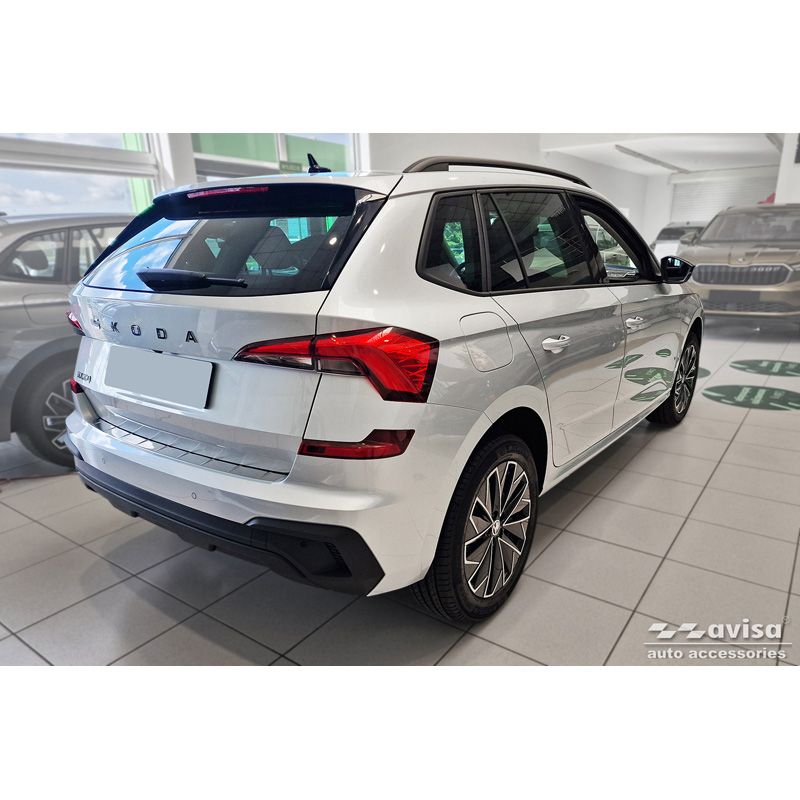 Protection de seuil arrière inox sur mesure pour Skoda Kamiq Facelift 2024- 'Ribs'