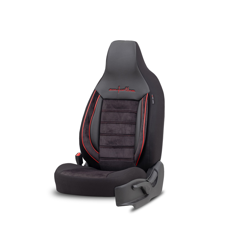 Housse de sièges 'CityBug' universel en velours/textile 'Comfortline' Noir/Rouge - 9-pièces - adapté aux Side-Airbags