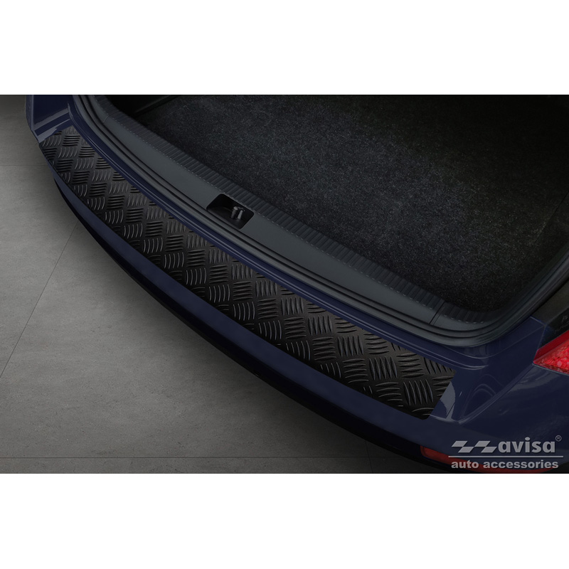 Protection de seuil arrière en aluminium noir mat sur mesure pour Skoda Octavia III Kombi Facelift 2017-2020 'Riffled Plate'