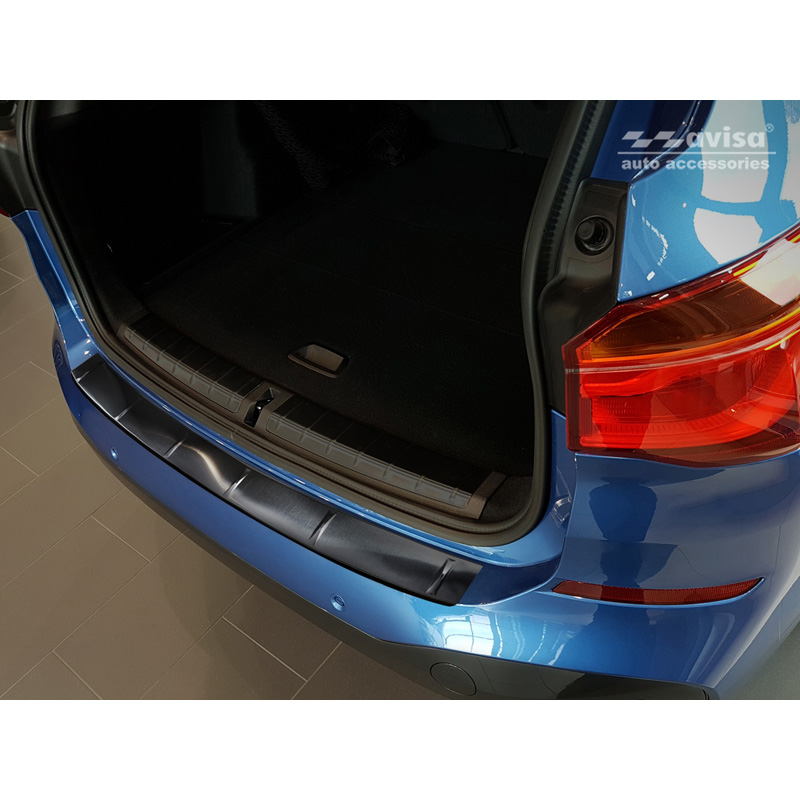 Protection de seuil arrière inox noir sur mesure pour BMW X1 II F48 Paquet M 2015-2022 'Ribs'