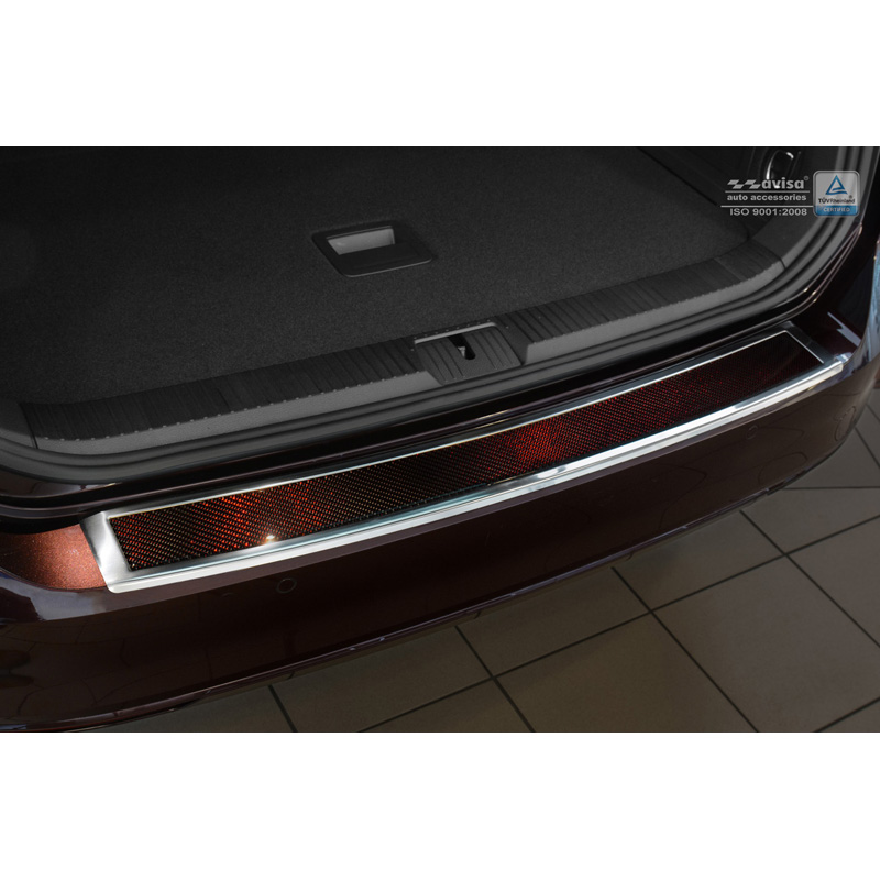 Protection de seuil arrière inox 'Deluxe' sur mesure pour Volkswagen Passat 3G Variant 2014-2023 Chromé/Carboné noir-rouge
