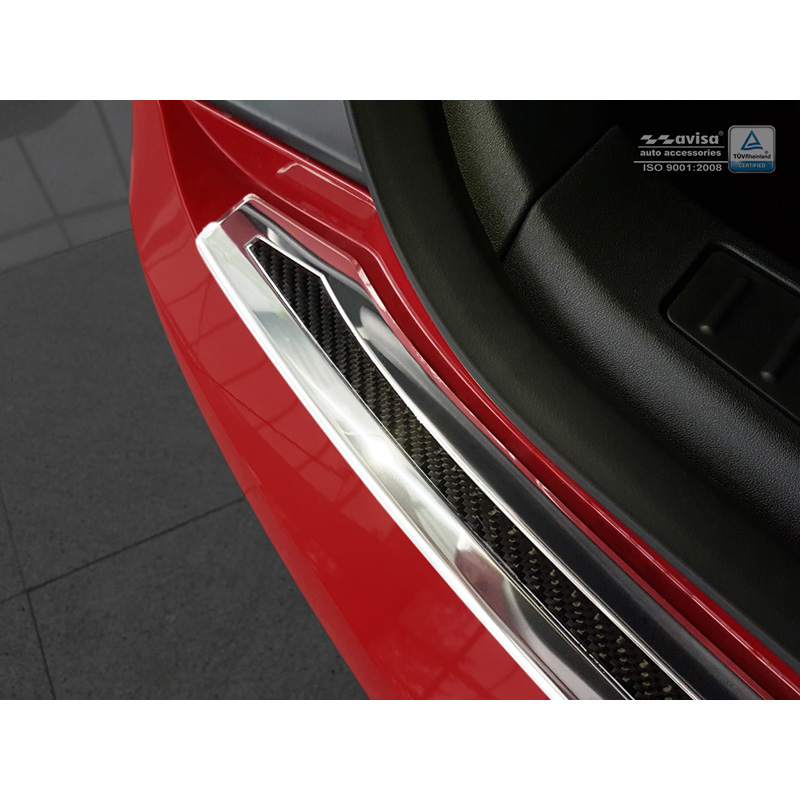 Protection de seuil arrière inox 'Deluxe' sur mesure pour Tesla Model S 2012-2016 & Facelift 2016- Chromé/Carboné noir
