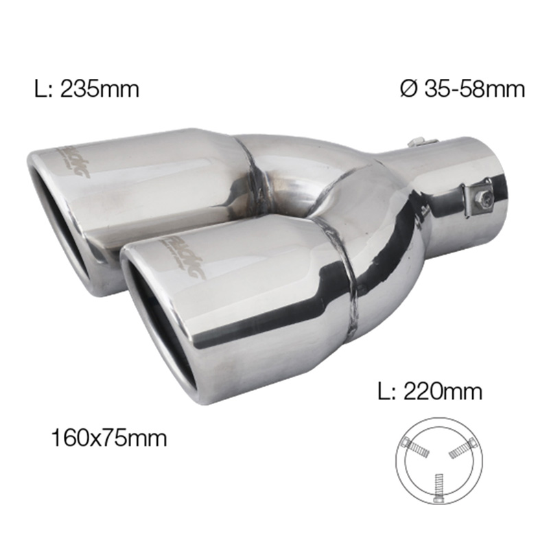 Simoni Racing Embout d'Échappement à droite Rond Double/Oblique Inox - Ø70xL220mm - Montage ->58mm