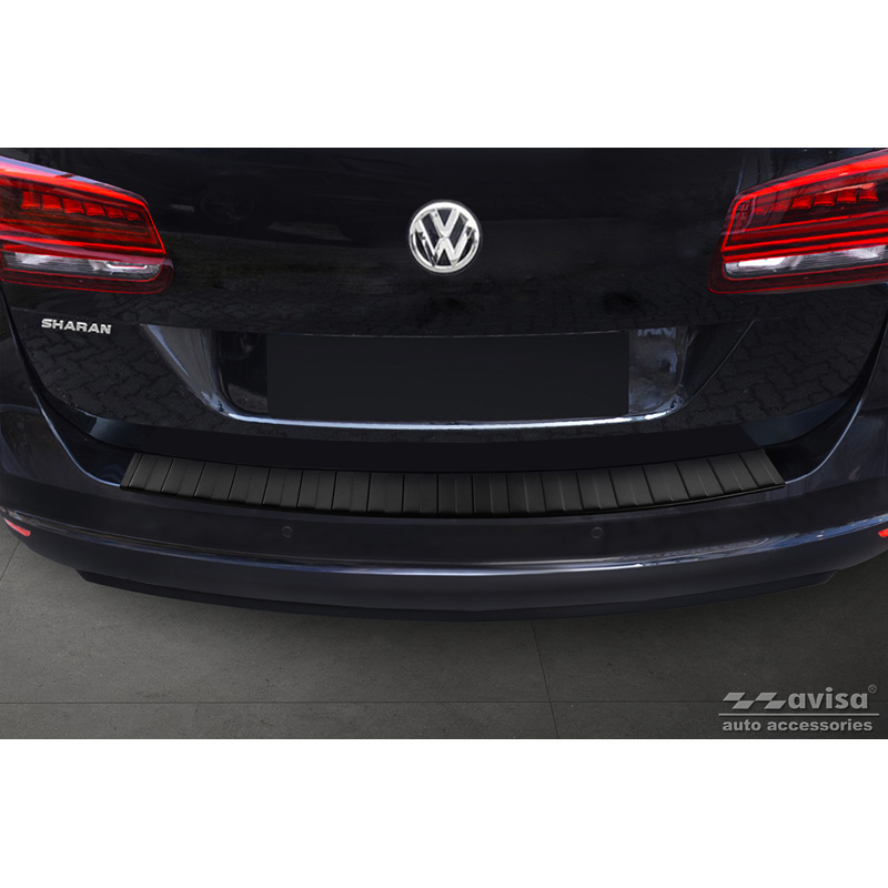 Protection de seuil arrière inox noir mat sur mesure pour Seat Alhambra & Volkswagen Sharan II 2010- 'Ribs'