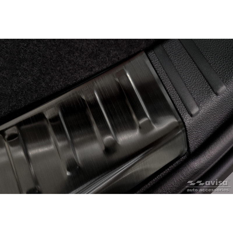 Protection de seuil arrière d'intérieur inox noir sur mesure pour Skoda Kodiaq 2017-2021 & Facelift 2021-2024 'Ribs'
