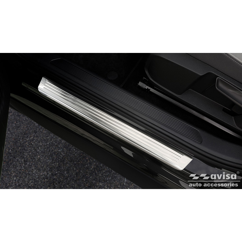 Seuils de portes inoxydable sur mesure pour Volkswagen ID.3 2020-2023 & FL 2023- / Cupra Born 2021- / MG 4 2022- / MG HS II 2024- - 'Lines' - 4-pièces