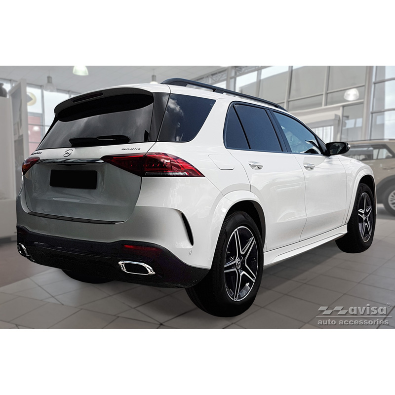 Protection de seuil arrière inox noir mat sur mesure pour Mercedes GLE II W167 & GLE II 53 AMG 2019-2023 'Ribs'
