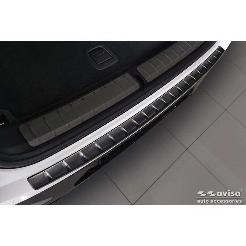 Protection de seuil arrière inox Noir sur mesure pour BMW X4 G02 FL 2021- avec Pacquet-M 'Ribs'