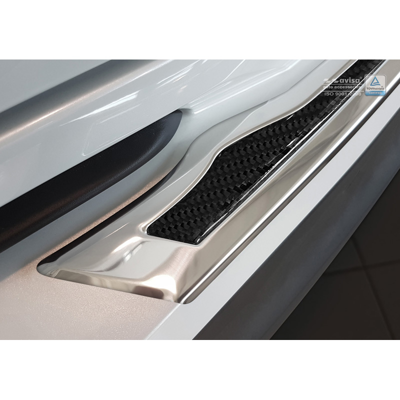Protection de seuil arrière inox 'Deluxe' sur mesure pour Toyota C-HR 2016-2019 & Facelift 2019-2023 Chromé/Carboné noir