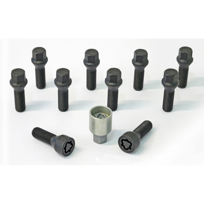 Jeu de Boulons de roue H&R conique M14x1.25 - Longueur 40mm - Noir - 10 pièces - antivol de roue inclus