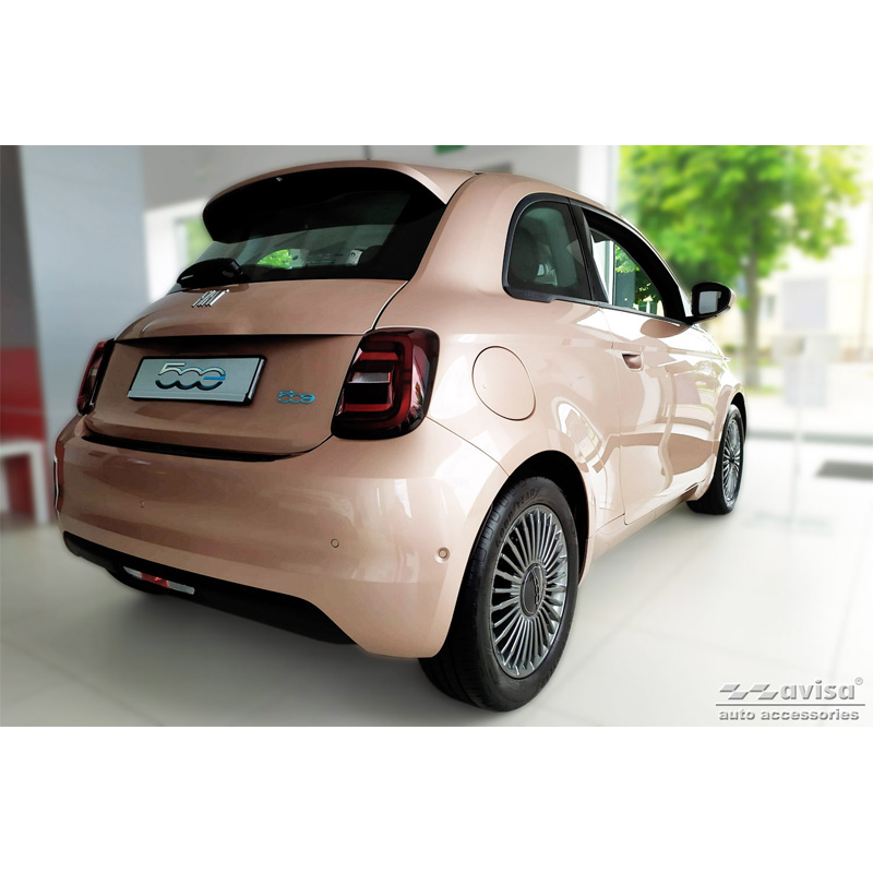 Protection de seuil arrière inox noir sur mesure pour Fiat 500e Berlina, 3+1 & Cabrio 3-portes  2020- 'Ribs'