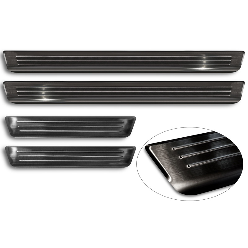 Seuils de portes inoxydable noir sur mesure pour Volkswagen Tiguan II 2016-2020 & FL 2020- incl. Allspace 2017-2020 & FL 2020-2024 - 'Lines' - 4-pièces