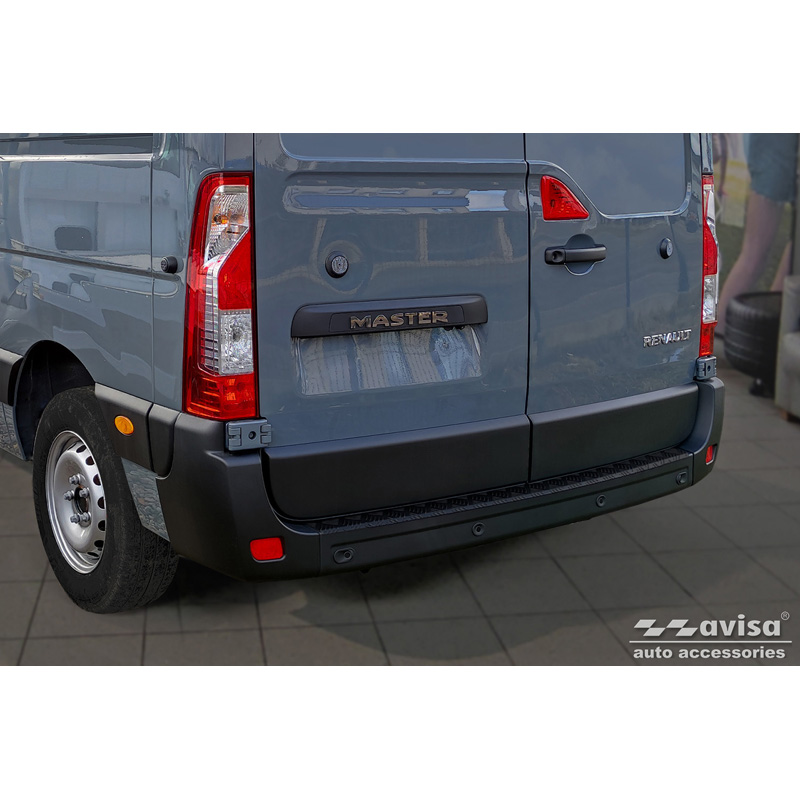 Protection de seuil arrière en aluminium noir mat sur mesure pour Opel Movano / Renault Master II / Nissan NV400 2010-2018 & 2018-2021 'Riffled Plate'