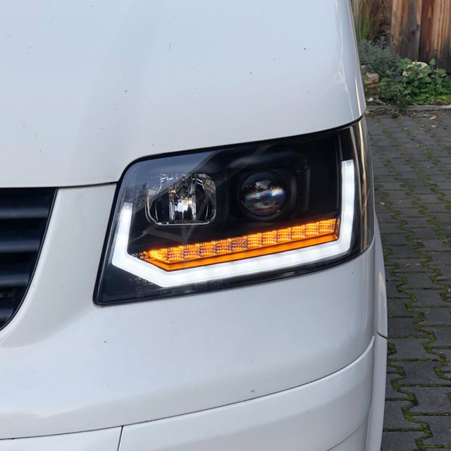 Headlights fits VW T5 03-09 Devil Eyes Dlite LED Dynamic