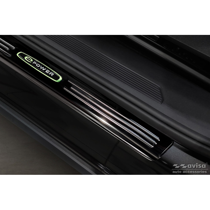 Seuils de portes inoxydable noir sur mesure pour Volkswagen ID.4 2020- 'E-Power' - 4-pièces