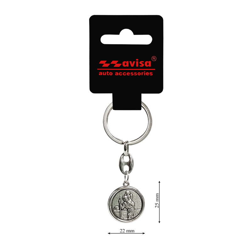 Porte-clés en acier inoxydable - 'St.Christopher' & 'Jean Paul II' (Argent)